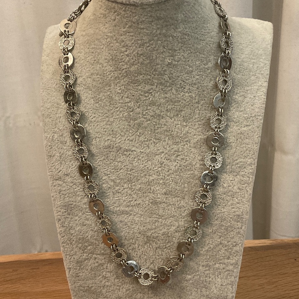 Bijoux Terner Silver Tone Textured & Smooth Circle Link Necklace